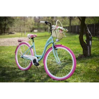 Dámsky retro bicykel 26" Lavida 3-prevodový rám 17,5" Modrý, ružové kolesá